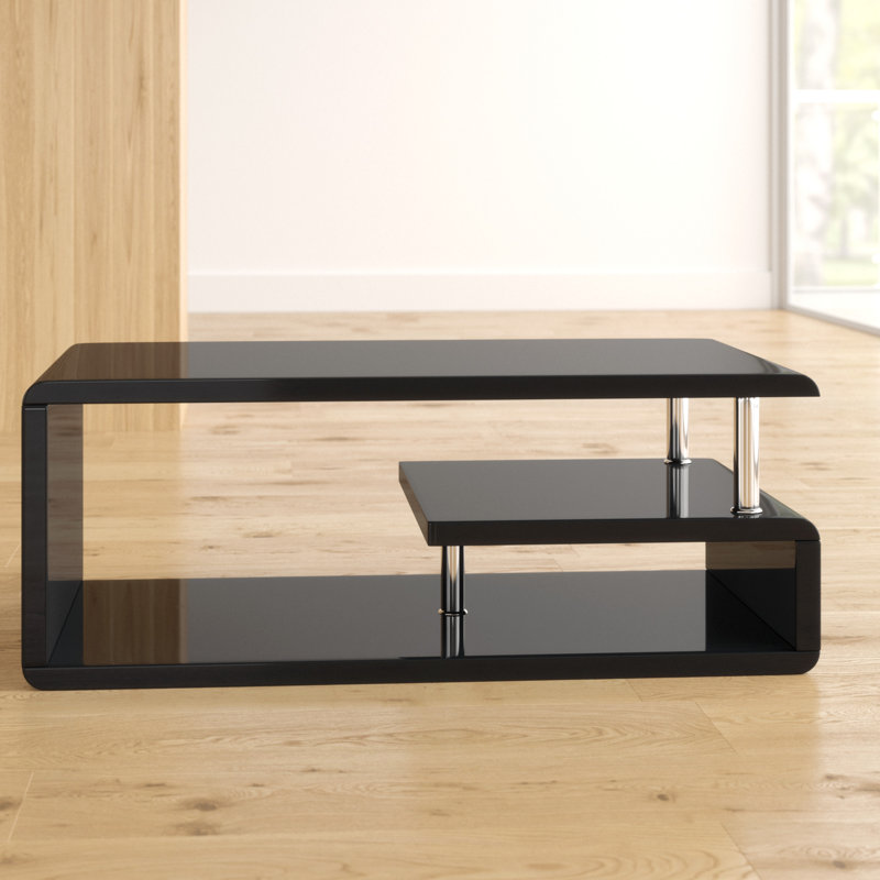 Alexa Floor Shelf Coffee Table with Storage, Black