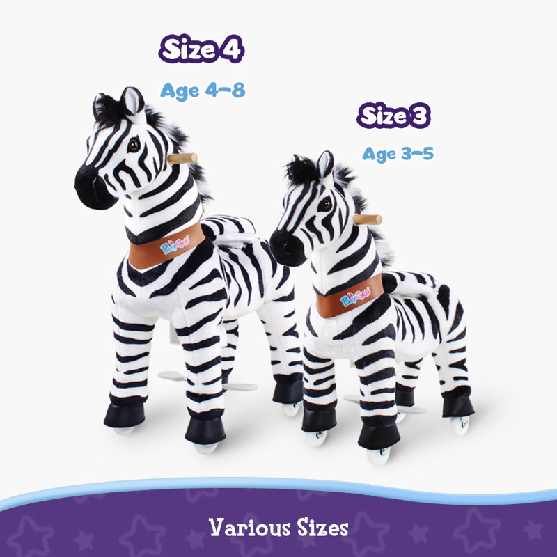 Model U Ride On Zebra, 30" H x 14" W x 30" D