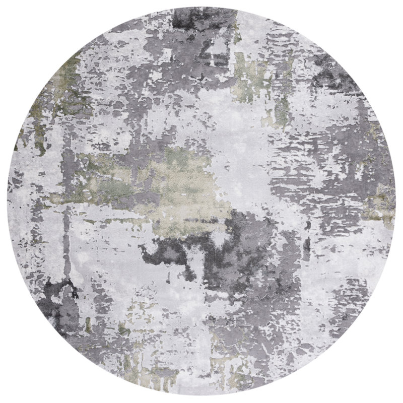 Tapis abstrait gris / vert Serafino, Rond 6 pi 7 po