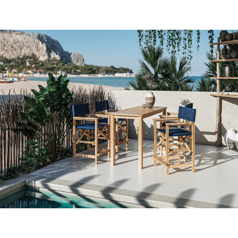 Capetown Counter Height Teak Outdoor Dining Set In Blue, Blue
