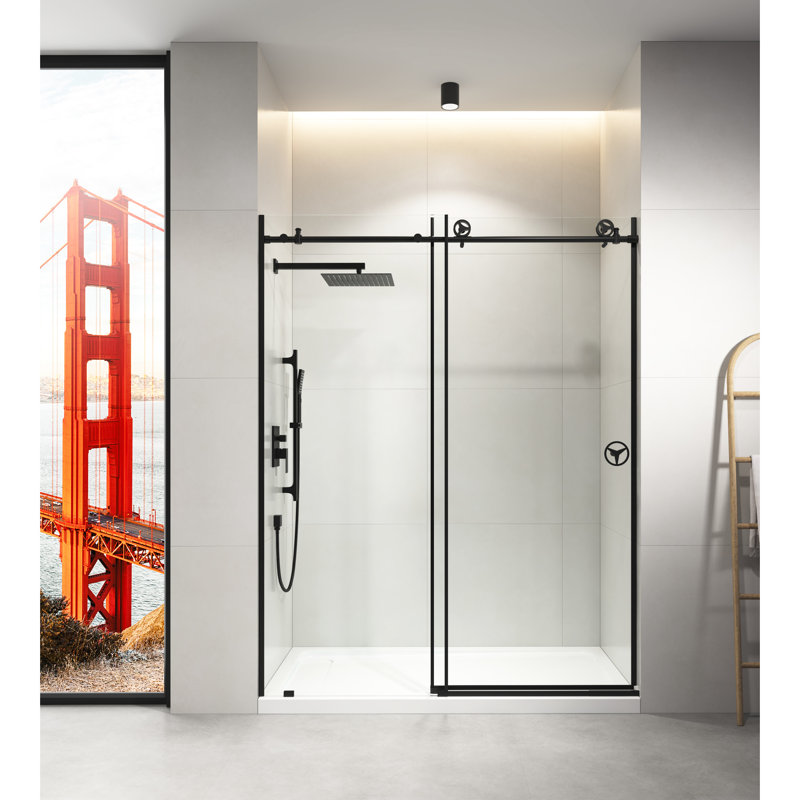Porte de douche coulissante noire l 60 po x H 76 po avec verre transparent
