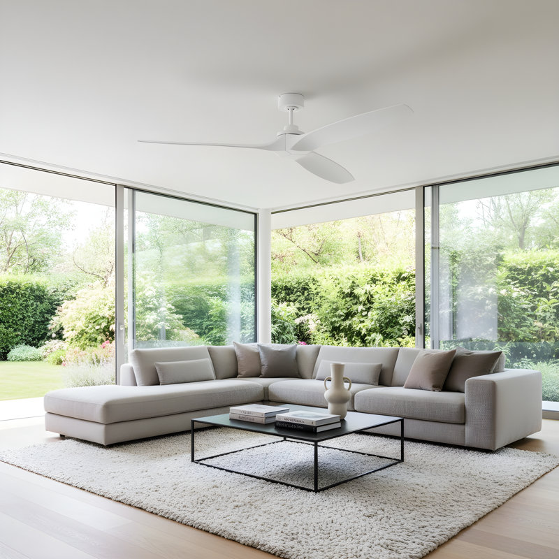  Collins Smart 70 Indoor Ceiling Fan with Threaded Downrod, Matte White blades and Handheld Remote, Matte White, Matte White