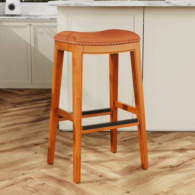 Natural Finish 30" Bar Stool With Saddle Leather Seat - Comfortable And Classy Stylish