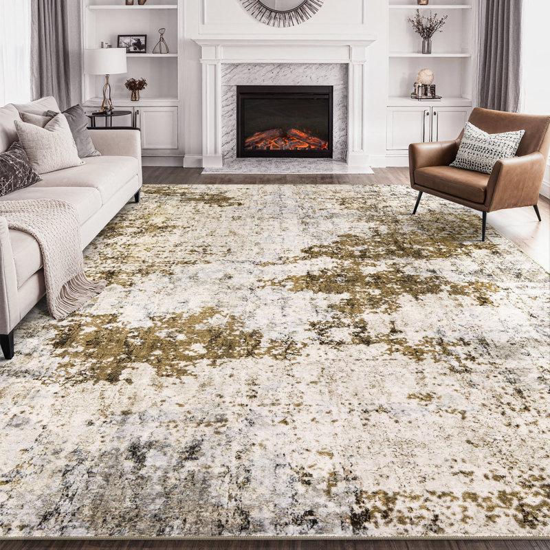 Abstract Modern Boho Area Rug Non-Shedding Low-Pile Carpet for Living Room, Bedroom, or Office, Rectangle 8' x 10'