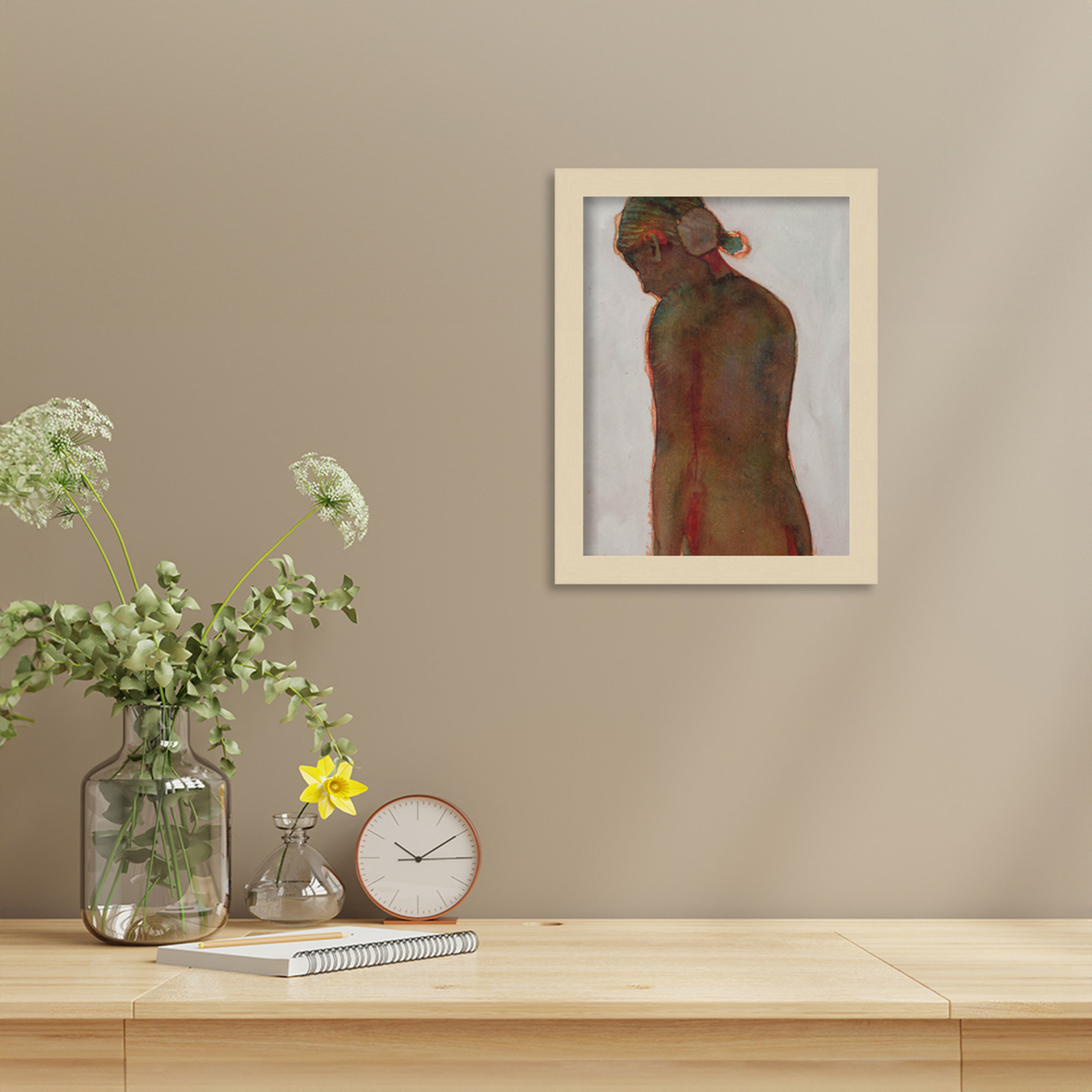 Figure by Dean Graham, Brown Framed, 13'' H X 10'' W