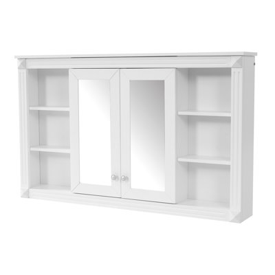 47 Inch Modern Bathroom Mirror Cabinet with Storage - Wall Mounted Medicine Cabinet with Adjustable Shelf and Open Shelves for Bathroom Vanity Organization