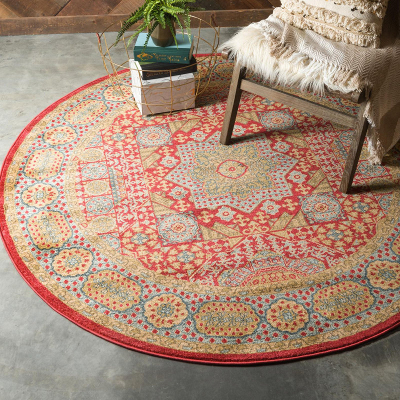 Tapis oriental rouge / crème Ophelia, Rond 6 pi 1 po