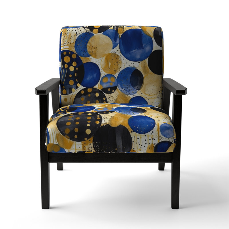 Abstract Pattern With Blue & Golden Textures IX - Upholstered Contemporary Arm Chair, Blue Accent Chair