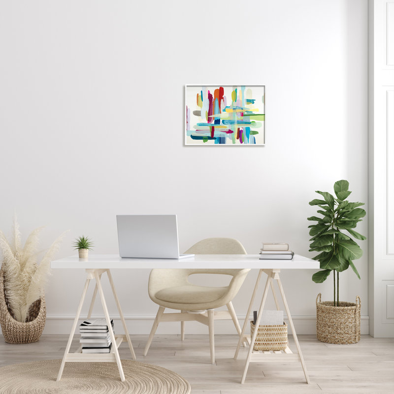 «Cross Hatch Abstract» par Third and Wall - reproduction d'art, Giclée encadrée blanc bord de mer, H 20 po x l 16 po x 1,5 po
