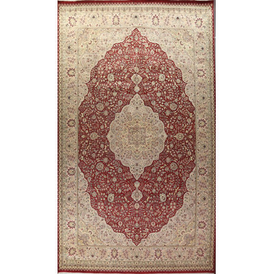 Tapis Tabriz rouge noué à la main 12 x 18