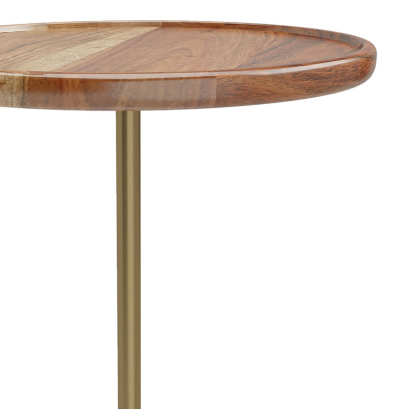 Becker 15'' Natural Acacia and Marble Round Side Table
