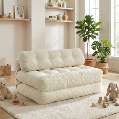 50" Convertible Folding Sofa Bed Pillow Back Support, Beige