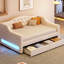Beige Upholstered Twin Xl Daybed With Led Belt, 2 Drawers, And Frame For Rustic Home Linen Lighting, Wood Relaxing Bedroom
