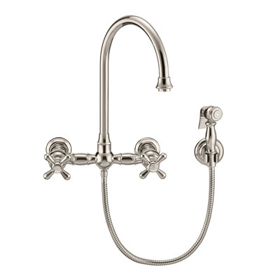 Whitehaus Collection Wall Mount Faucet with Gooseneck Swivel Spout and Solid Brass Side Spray