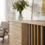 Sideboard 120 cm, Scandinavian Style with Slatted Front, 3 Drawers & 1 Door, Storage Cabinet for Bedroom or Living Room, Engineered Wood, Mauvella Oak Effect/Black, 117.8 × 84.9 × 41.7 cm