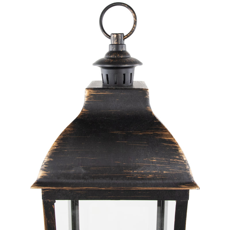 28" Gold Brushed Black Lantern with Flameless LED Candles