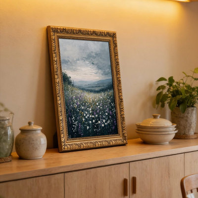 Wildflower Meadow Landscape Oil Painting Art PrintOrnate Vintage Wall Frame – Decorative Gold Frame for Art.