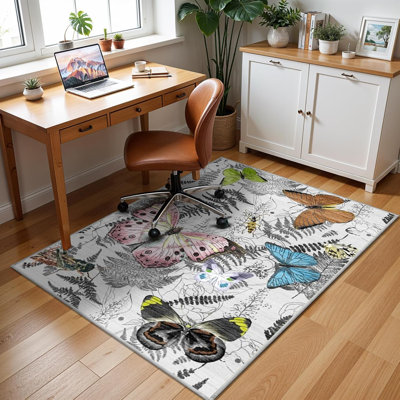 Tapis lavables lavables à la machine 3 x 5 po: tapis ultra fin et doux à poils courts, tapis d'entrée lavable à la machine, tapis d'entrée antidérapant pour salon, cuisine, chambre à coucher, papillon 3 pi x 5 pi
