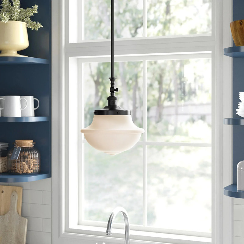 Luminaire suspendu simple à 1 lumière Baptiste, Blanc mat, Ampoule non incluse, Noir mat