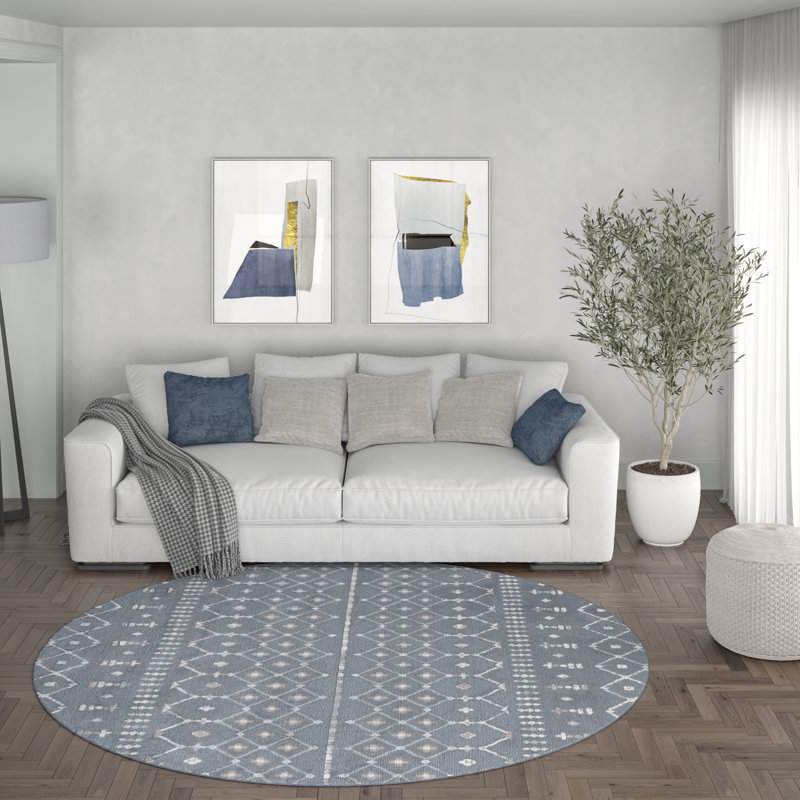 Tapis gris foncé Modern Farmhouse, Rond 7 pi 10 po