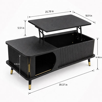 Table basse à plateau relevable en bois avec compartiment caché et grande tablette de rangement, table de salle à manger pour le bureau