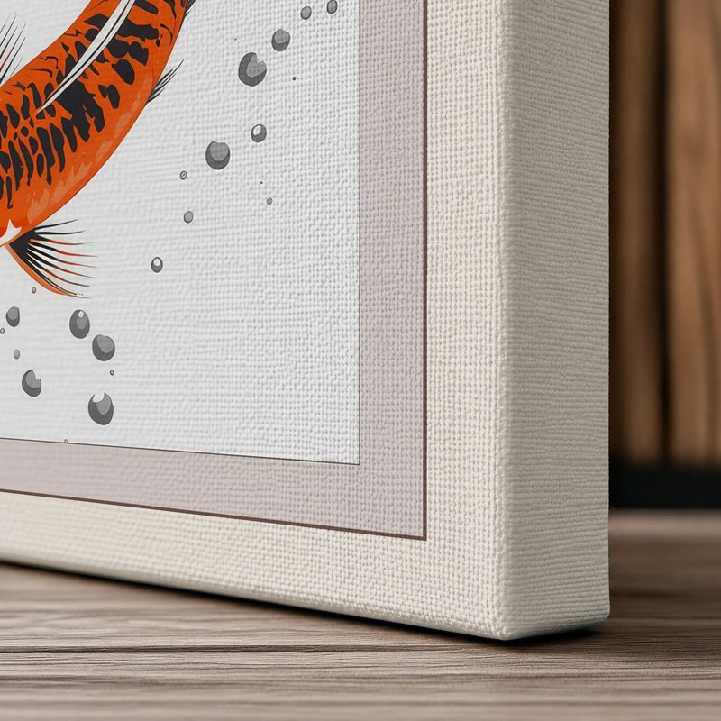 Koi in Motion Minimalist 1 Piece Wrapped Canvas Wall Art, 24x16 - 61.0 x 40.6 cm, Cream Border