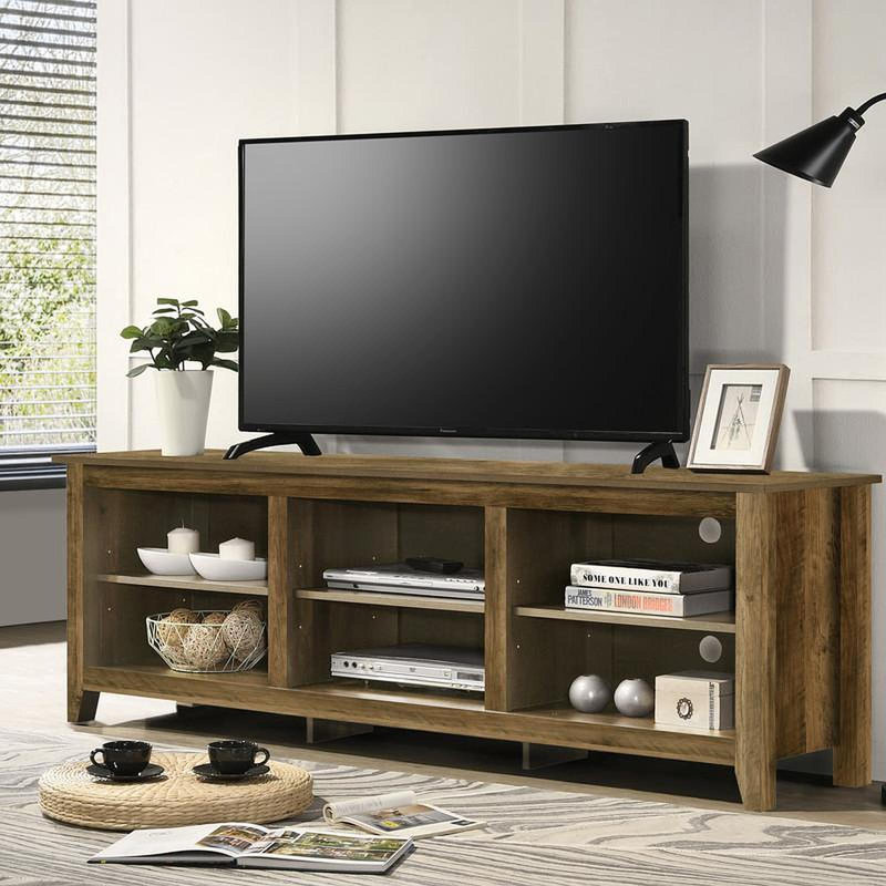 Bernardo Knotty Oak 70"W TV Stand With Open Shelves And Cable Management, 23.02" H x 70.03" W x 15.53" D, Oak
