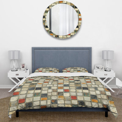 Beige Light Midcentury Mosaic Tiles III - Midcentury Duvet Cover Set