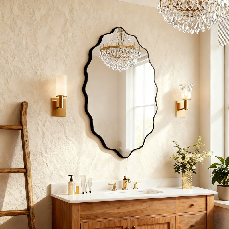 Miroir mural ovale 22 po x 30 po, miroir de meuble-lavabo décoratif avec cadre en métal noir, miroir d'appoint moderne pour entrée, chambre à coucher