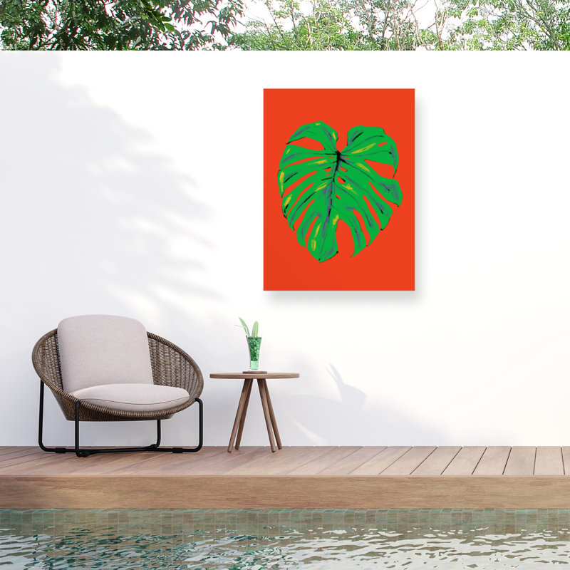 Feuille bolologienne Monstera rouge sur toile, H 47 po x l 35 po