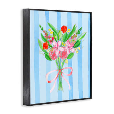 Bright Springy Bouquet Stripes Framed Giclee, design by Nina Jacobs