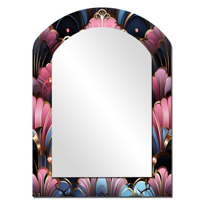 Motif damassé rose et bleu art déco - miroir asymétrique damassé