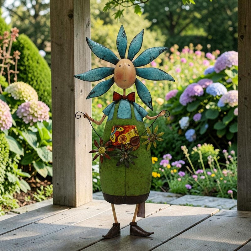 Figurine de jardin fantaisiste en métal de 34,25 pouces de haut représentant un gentleman fleuri « Dandy »
