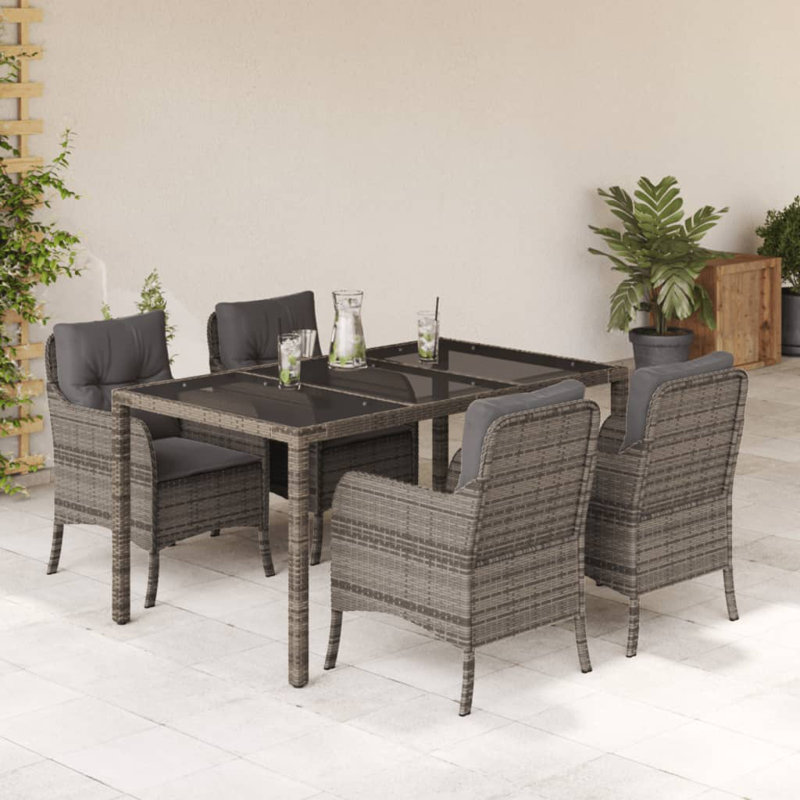 Ensemble de salle à manger de patio Dakota Fields avec coussins en rotin de poly, Gris foncé / rotin gris, 6