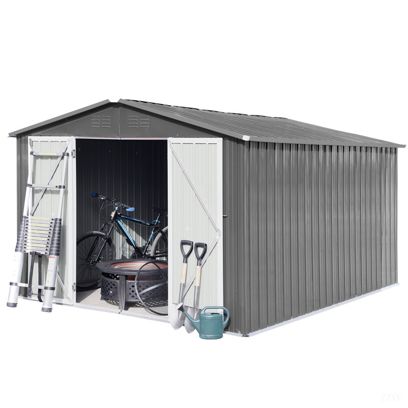 Remise de rangement extérieure en métal 10 pi x 12 pi, gris