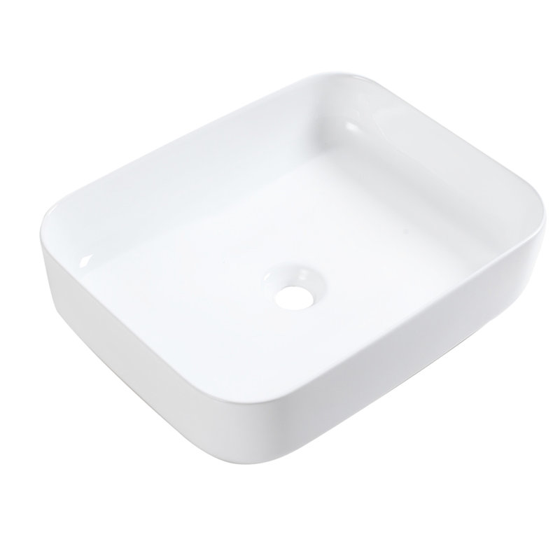 Lavabo de salle de bain rectangulaire en céramique 20 po x 15 po en blanc - Design moderne élégant, teint, installation au-dessus du comptoir pour plusieurs endroits
