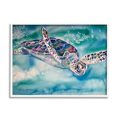 Tortue de mer nageant dans l'eau, aquarelle, reptile par MB Cunningham - Peinture
