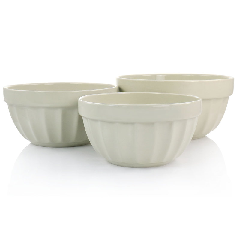 Beige Stoneware 3-Piece Serving Bowl Set