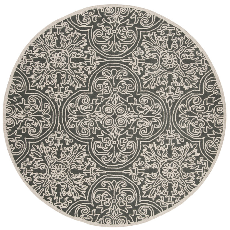 Marys Trace Hand Tufted Wool And Cotton With Latex Geometric Rug, Round 6'