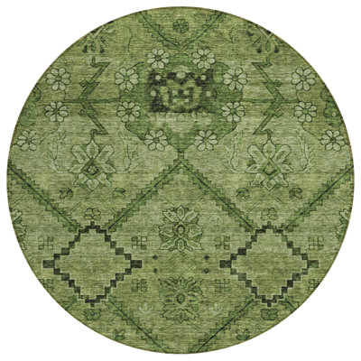 Tapis intérieur lavable floral rond vert olive et artichaut 8 pi HomeRoots
