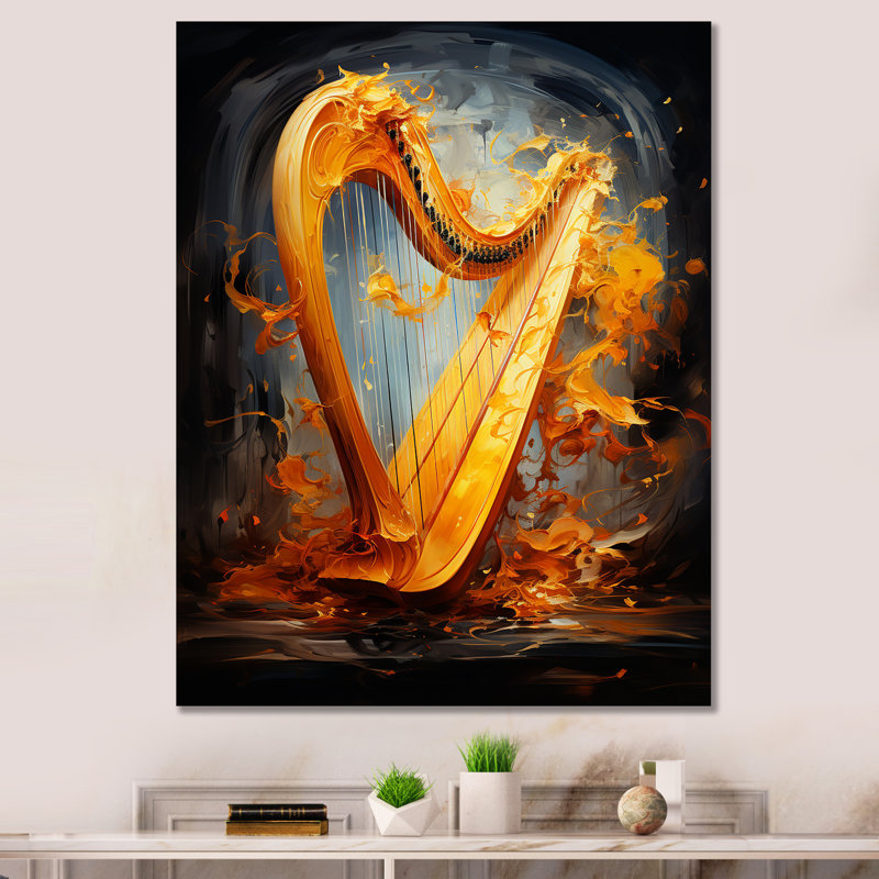 Majestic Golden Yellow Harmonic Harp sur toile, Toile tendue, H 20 po x l 12 po x P 1 po