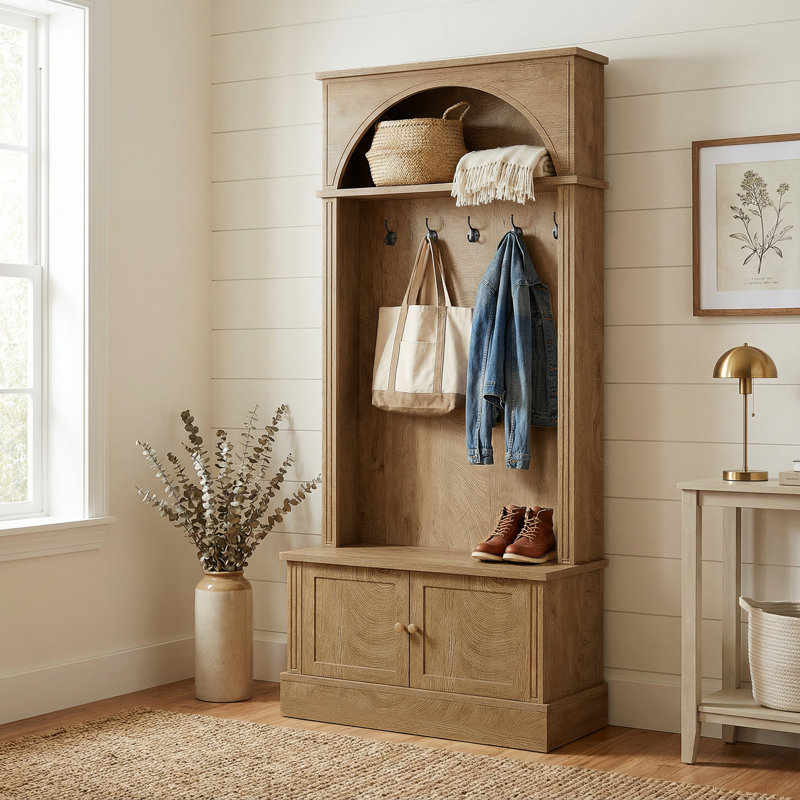 Arbre d'entrée 70,86 "avec banc de rangement pour chaussures, banc d'entrée 4 en 1 avec portemanteau, Brun