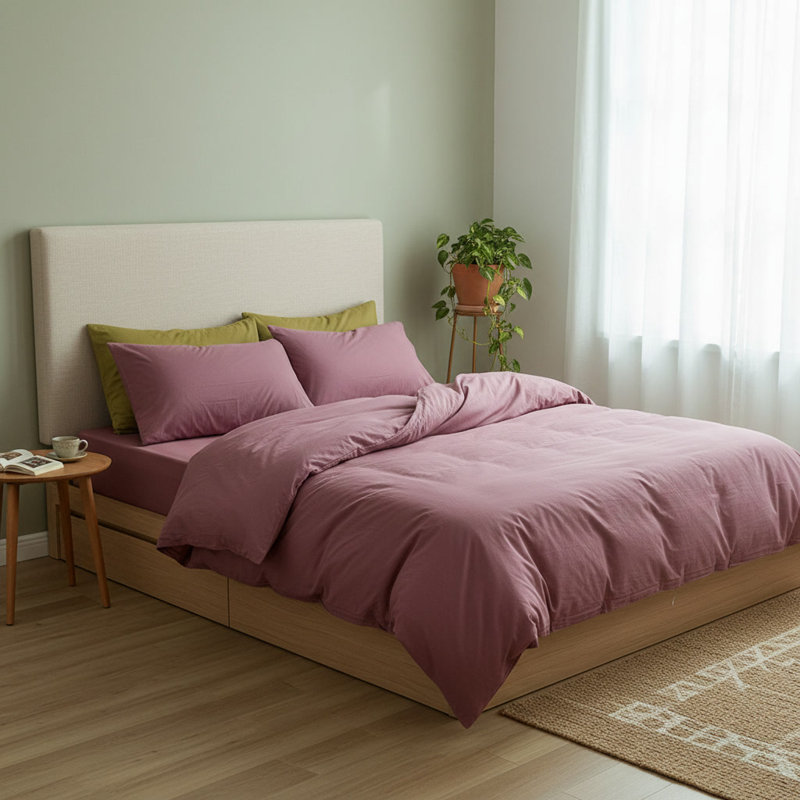 Luxury Soft 100% Cotton Duvet Cover Set, Queen Duvet Cover + 2 Standard Pillowcases, Mauve Pink