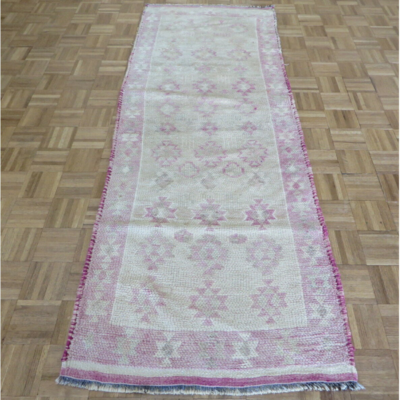 Tapis de couloir en laine noué à la main beige en Tapis décoratif laine noué à la main de conception unique 3 pi x 11 pi 6 po Corentin