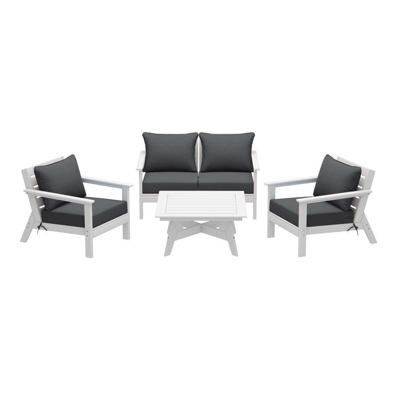 Ensemble de conversation à assise profonde 5 pièces, Gris, Blanc