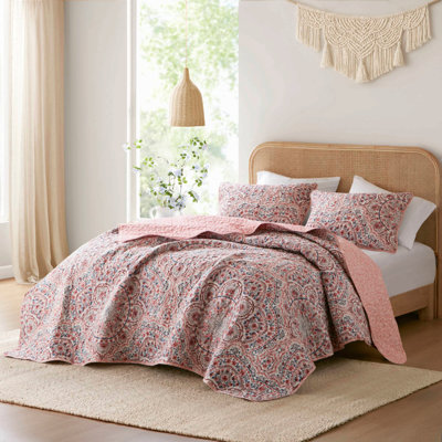Couette 3 pièces en microfibre toutes saisons, motif tie-dye rouge, taille King