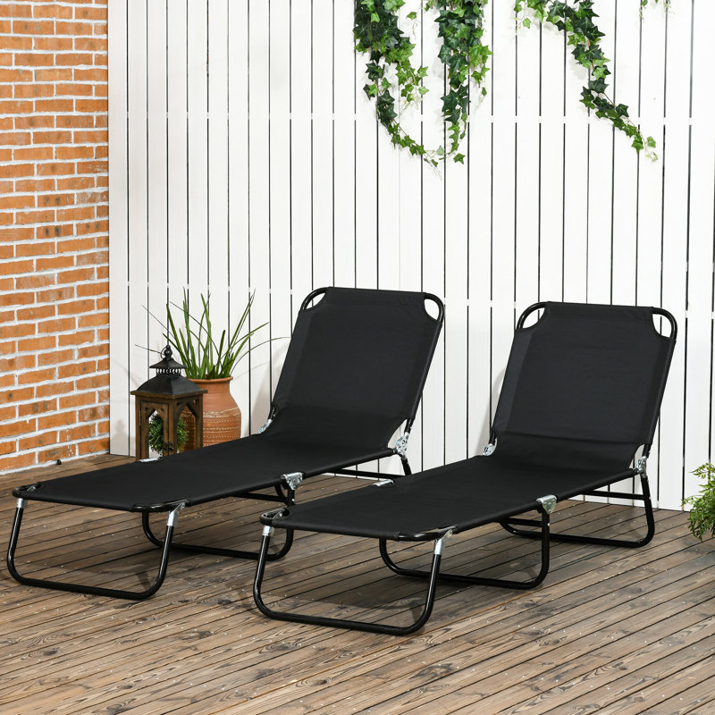 2 chaises de bronzage pliantes pour la cour, inclinable à 5 niveaux, chaise longue de plage à cadre en acier, patio, chaises longues noires, réglables