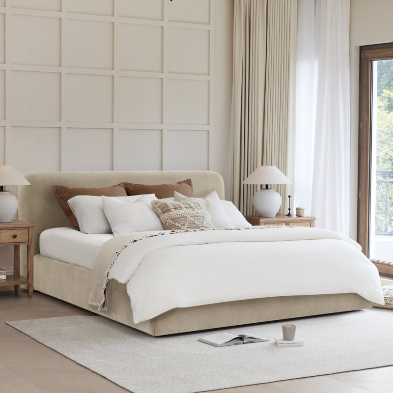 Lit plateforme tapissier Bella, Très grand, Chenille en osier Capri
