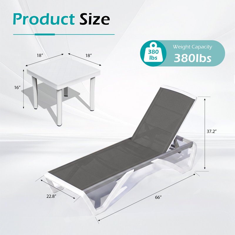 Chaise longue d'extérieur Domi 3D avec table de piscine et patio, Gris