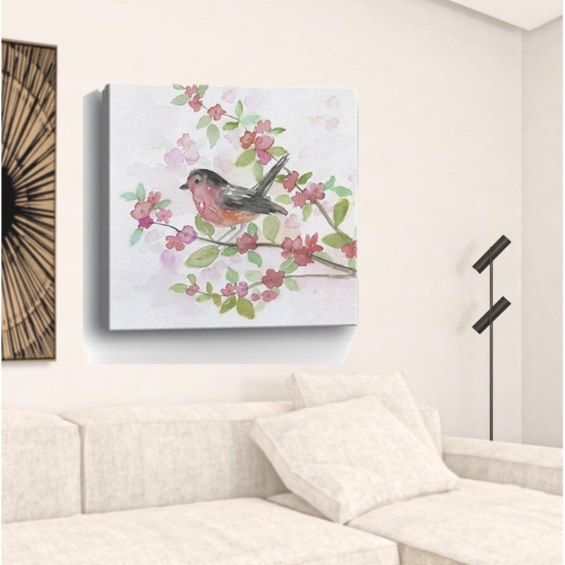Fleur et oiseau, impression murale sans cadre